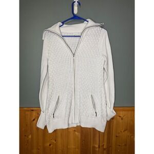 Aspen White Cable Knit Zip Front Cardigan Sweater‎ Sz Sm